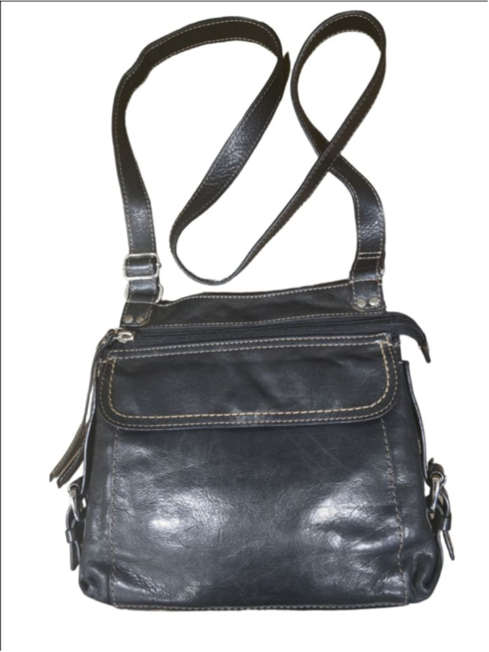 Fossil Black Leather shoulder/Crossbody Bag with White Stitching